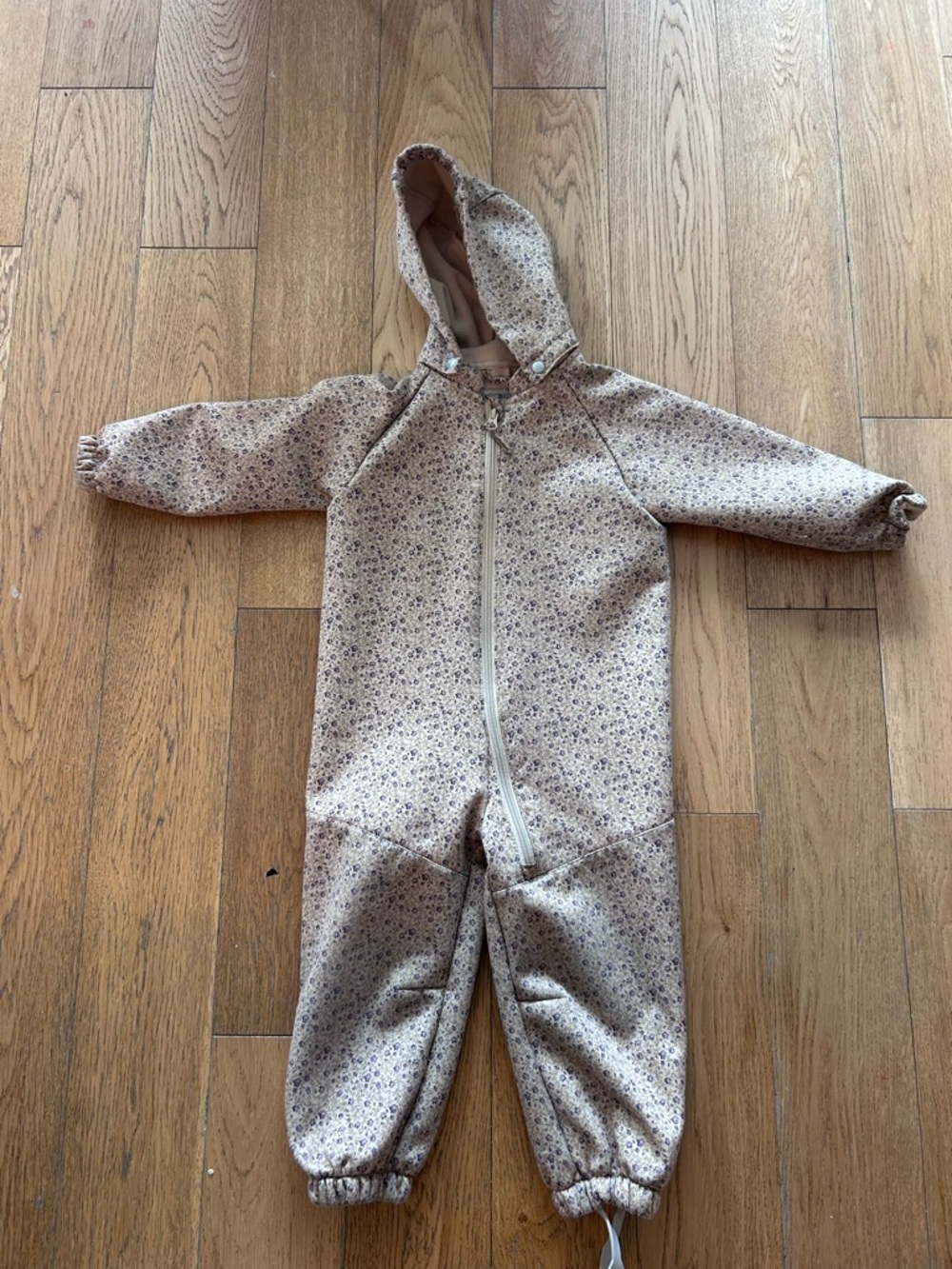 Wheat - Kids Floral Hooded One-Piece Snowsuit - Cream